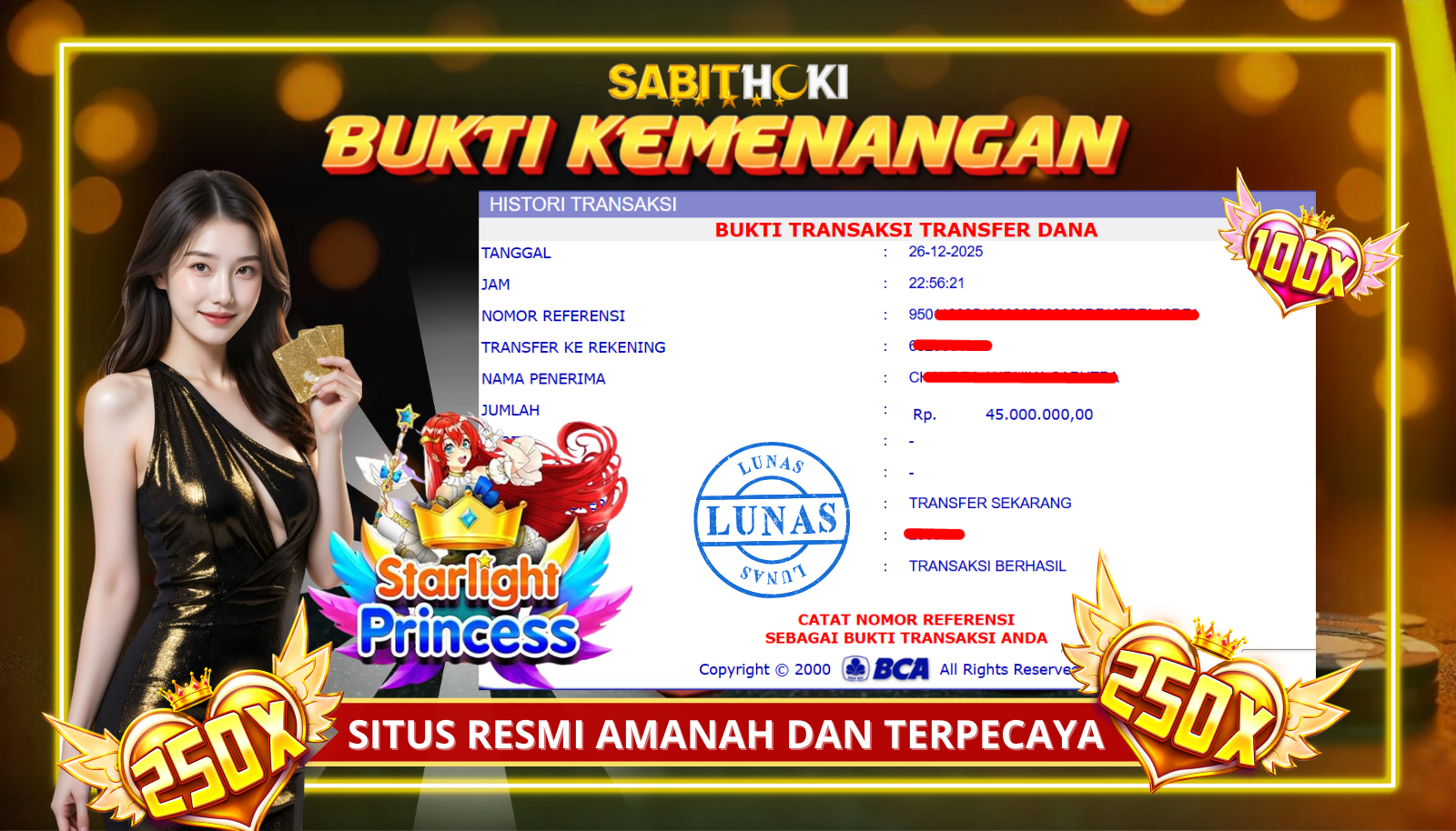 SELAMAT KEPADA MEMBER SETIA SABITHOKI YANG BERHASIL JACKPOT DI PERMAINAN STARLIGHT PRINCES